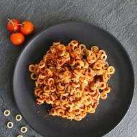 A plate of spagetti hoops