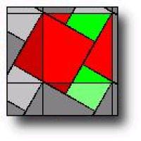 grey, red and green tesselating squares