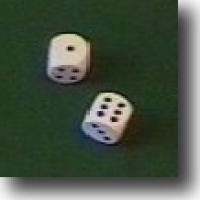pair of dice, one showing one and the other six